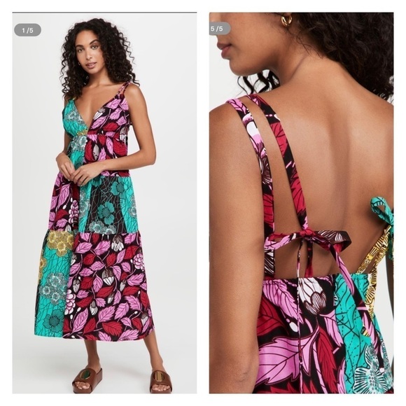 NWT MANGISHI DOLL Shopbop Multicolor Pattern Tie Strap Nala Midi Dress Size 14 - Picture 1 of 11